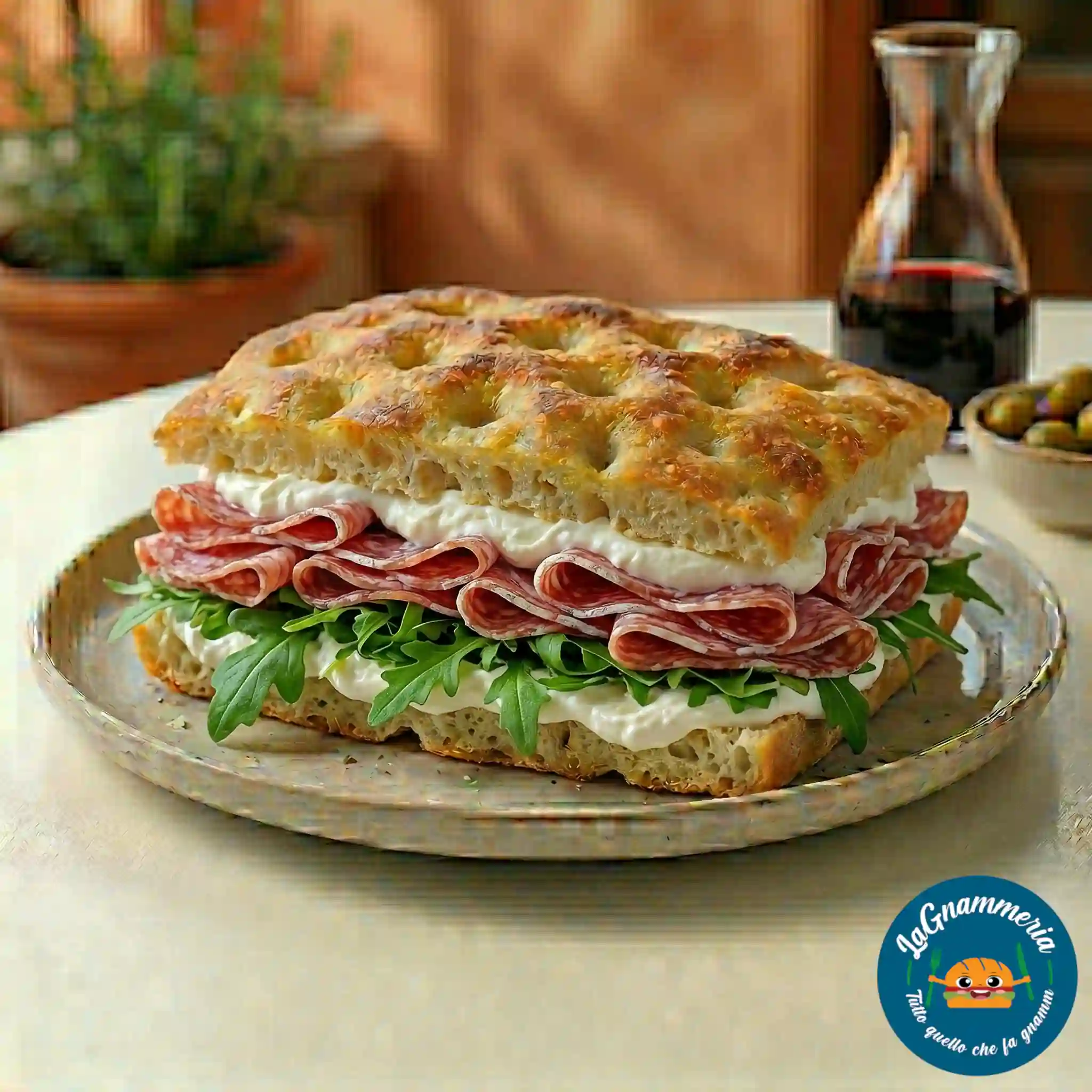 Focaccia stracchino, rucola e salame Milano